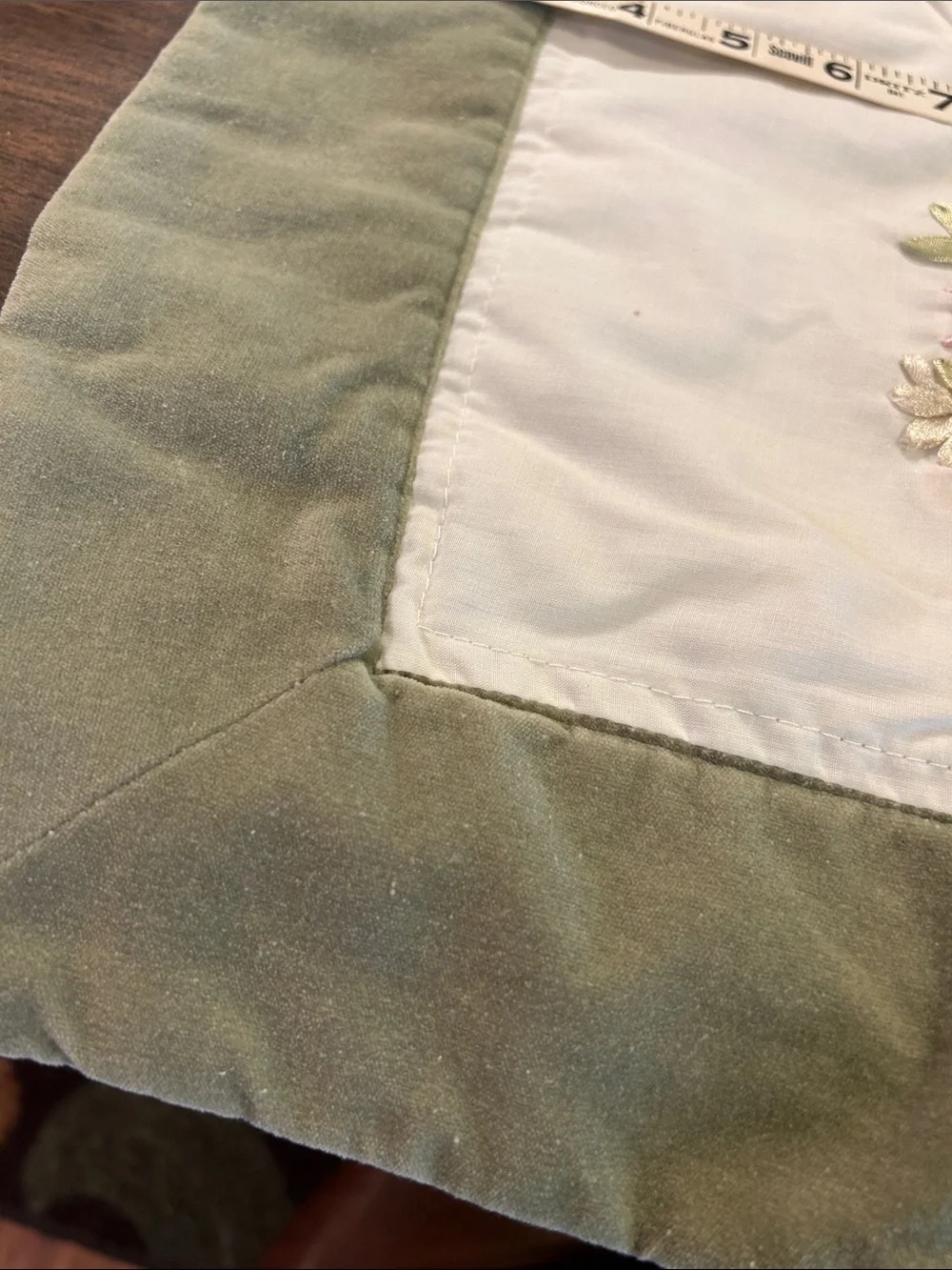 Embroidered Floral Pillow Sham in Sage Green and Ivory